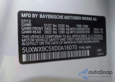 2013 BMW X3 xDrive28I из США, поврежденный, VIN 5UXWX9C5XD0A16070